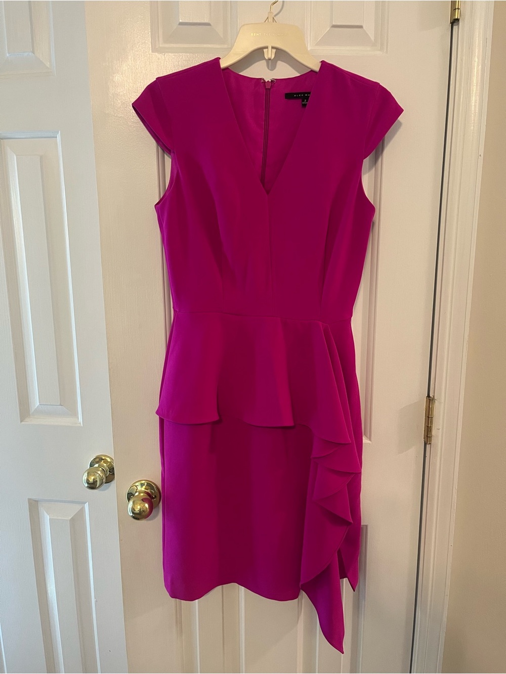 Fuchsia Peplum Ruffle Cap-Sleeve Dress - Women